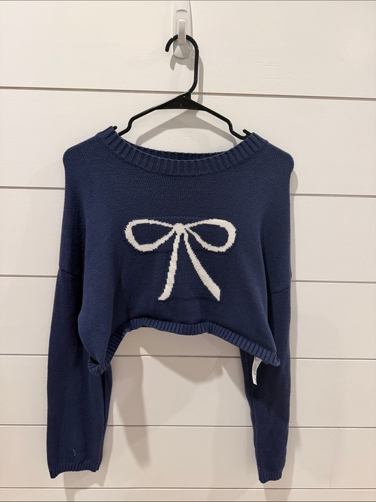 Edikted Sweaters - Edikted Navy Blue Sweater with White Bow